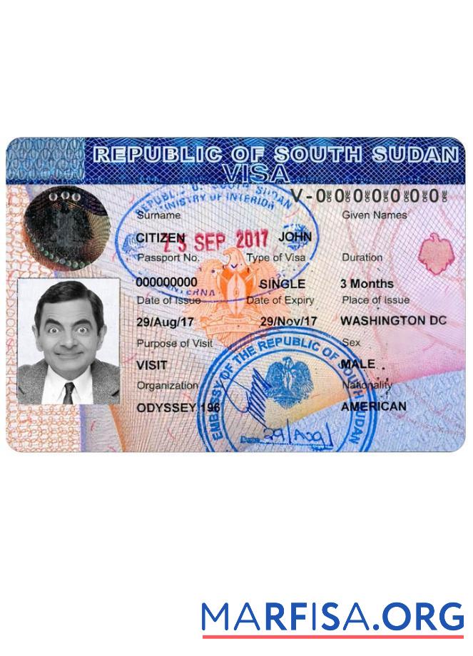 Blank South Sudan travel visa sample